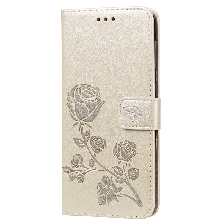 Aufgedruckte Brieftasche Aus Leder Mit Rosafarbenem Blumenmuster Für Das Samsung Galaxy A50 - Gold-3
