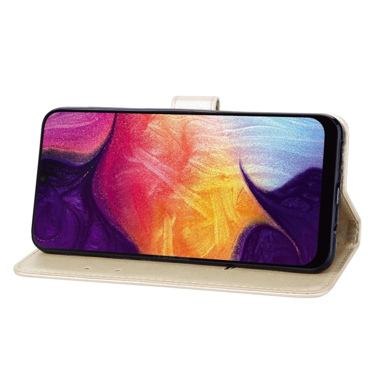 Aufgedruckte Brieftasche Aus Leder Mit Rosafarbenem Blumenmuster Für Das Samsung Galaxy A50 - Gold-5