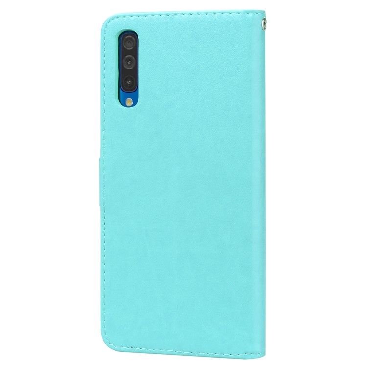 Custodia A Portafoglio In Pelle Con Motivo Fiore Rosa Stampato Per Samsung Galaxy A50 - Ciano-2