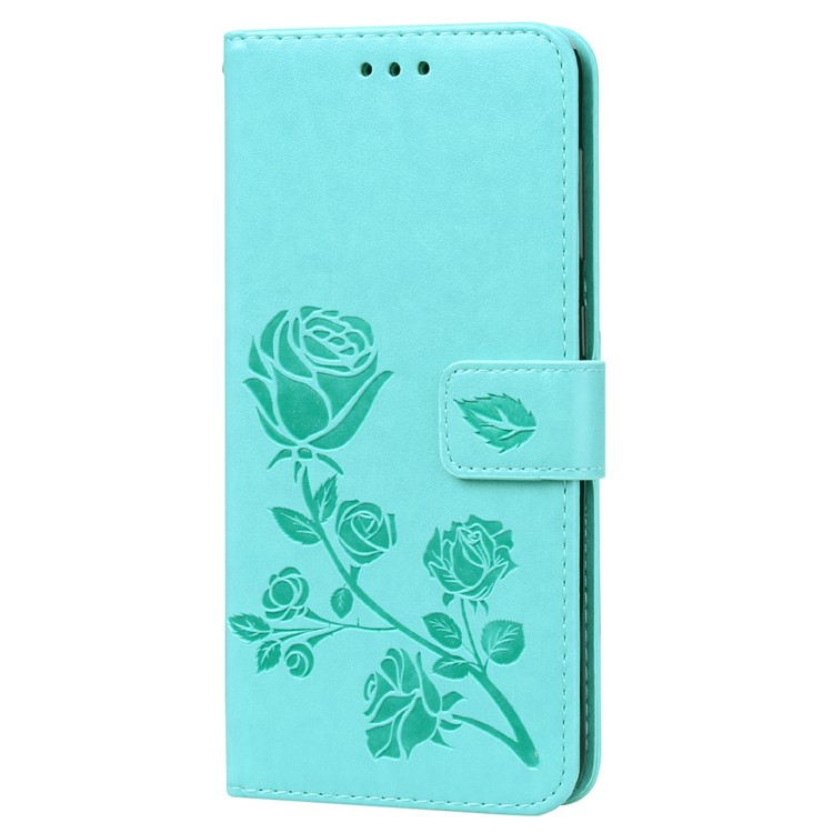 Custodia A Portafoglio In Pelle Con Motivo Fiore Rosa Stampato Per Samsung Galaxy A50 - Ciano-3