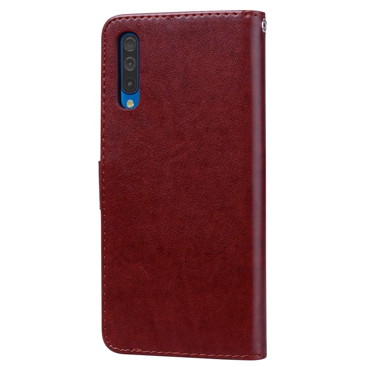 Imprinted Rose Flower Pattern Leather Wallet Case for Samsung Galaxy A50 - Brown-2