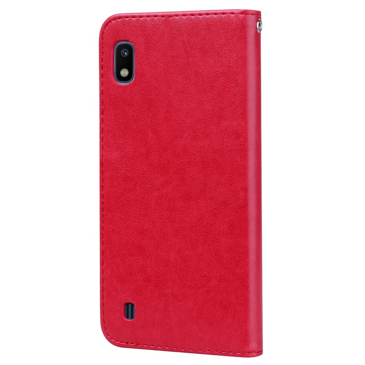 Imprinted Rose Flower Pattern Leather Wallet Case for Samsung Galaxy A10 - Red-3