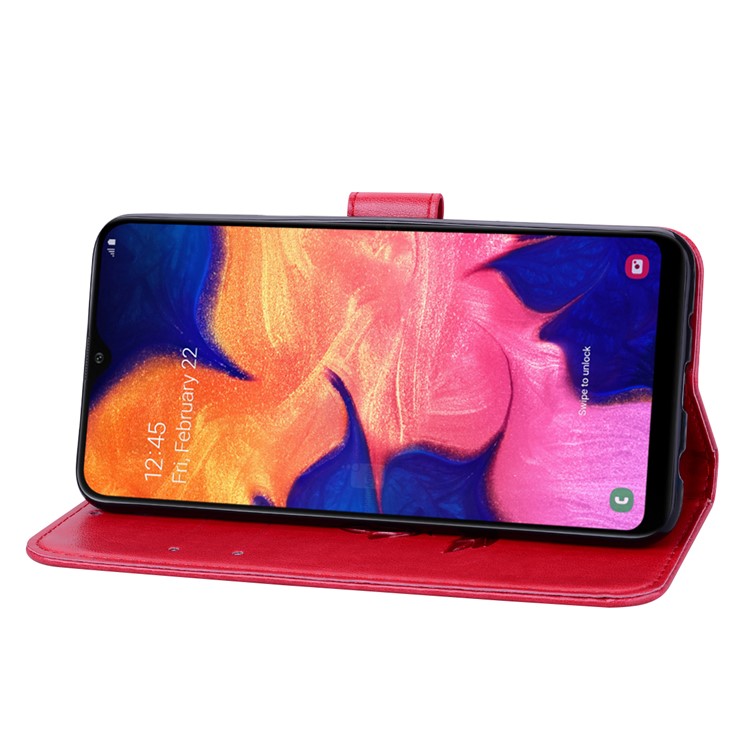 Imprinted Rose Flower Pattern Leather Wallet Case for Samsung Galaxy A10 - Red-5