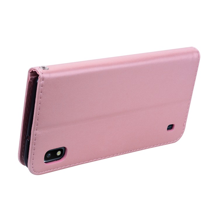 Cartera De Cuero Estampada Con Estampado De Flores Rosa Para Samsung Galaxy A10 - Rosado-4