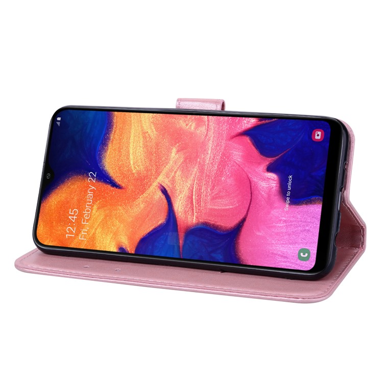 Cartera De Cuero Estampada Con Estampado De Flores Rosa Para Samsung Galaxy A10 - Rosado-5