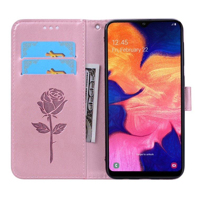 Cartera De Cuero Estampada Con Estampado De Flores Rosa Para Samsung Galaxy A10 - Rosado-6