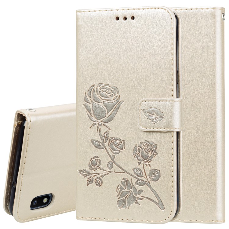 Etui Portefeuille En Cuir À Motif Fleuri Rose Pour Samsung Galaxy A10 - Or-1