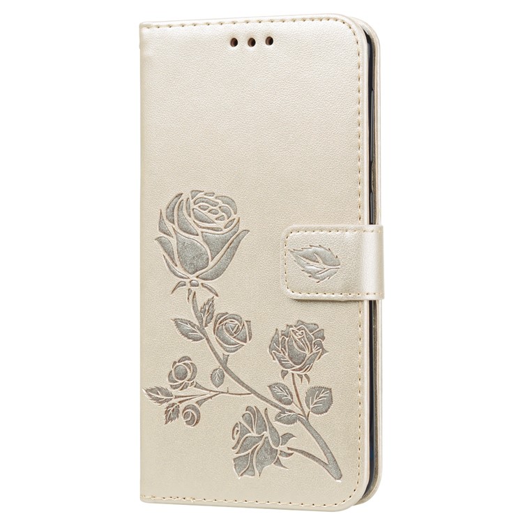 Etui Portefeuille En Cuir À Motif Fleuri Rose Pour Samsung Galaxy A10 - Or-3