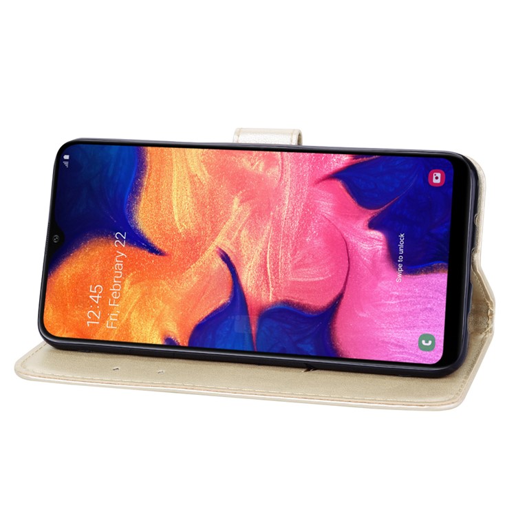 Etui Portefeuille En Cuir À Motif Fleuri Rose Pour Samsung Galaxy A10 - Or-5