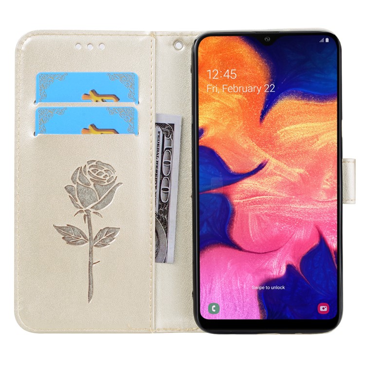 Etui Portefeuille En Cuir À Motif Fleuri Rose Pour Samsung Galaxy A10 - Or-6
