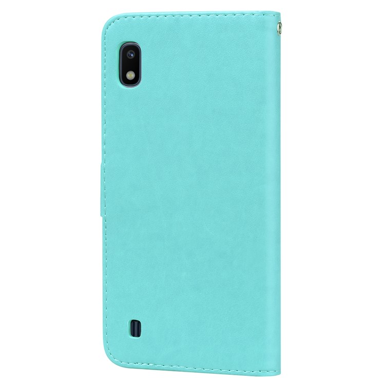 Imprinted Rose Flower Pattern Leather Wallet Case for Samsung Galaxy A10 - Cyan-2