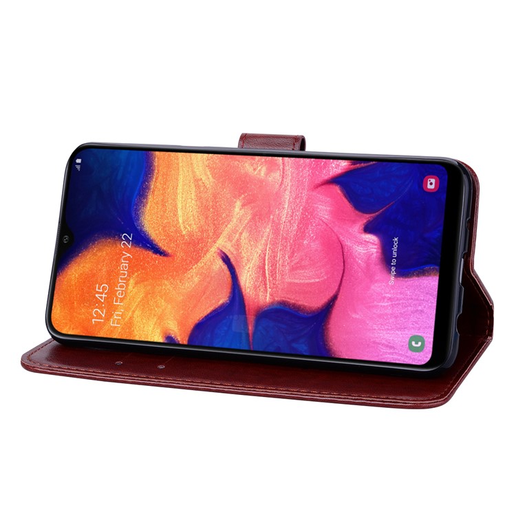 Custodia A Portafoglio In Pelle Con Motivo Fiore Rosa Stampato Per Samsung Galaxy A10 - Marrone-5