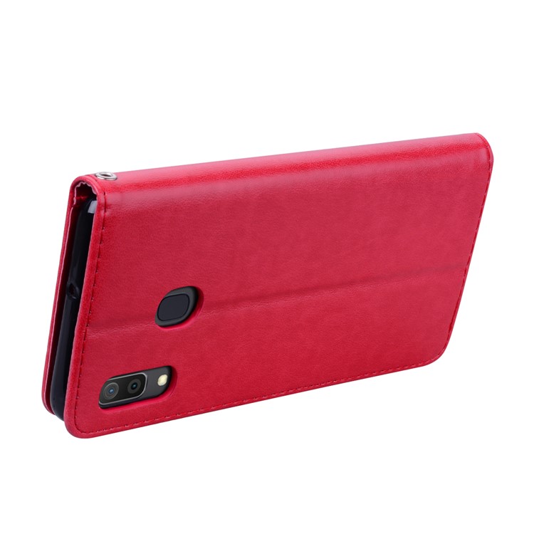 Imprinted Rose Flower Pattern Leather Wallet Case for Samsung Galaxy A30 / A20 - Red-4