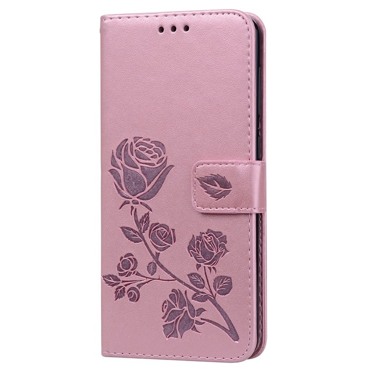 Imprinted Rose Flower Pattern Leather Wallet Case for Samsung Galaxy A30 / A20 - Pink-2