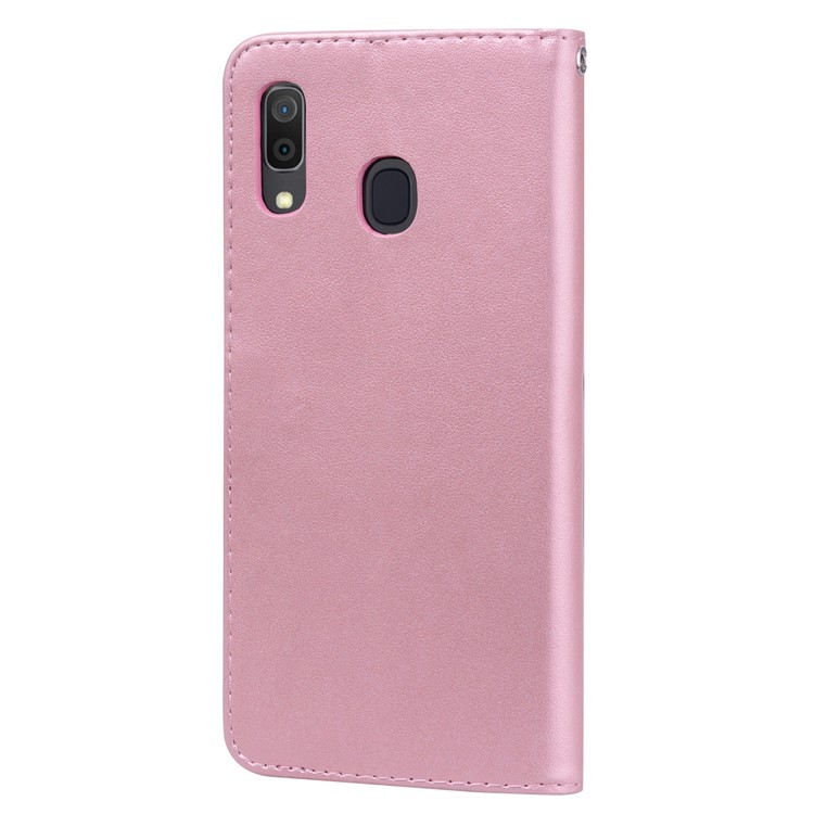 Imprinted Rose Flower Pattern Leather Wallet Case for Samsung Galaxy A30 / A20 - Pink-3