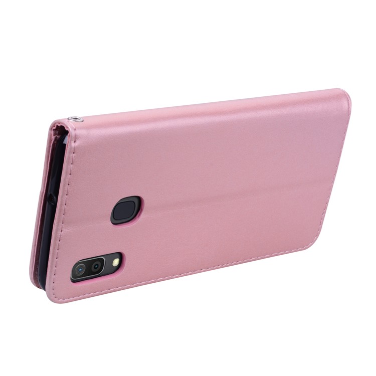 Imprinted Rose Flower Pattern Leather Wallet Case for Samsung Galaxy A30 / A20 - Pink-4