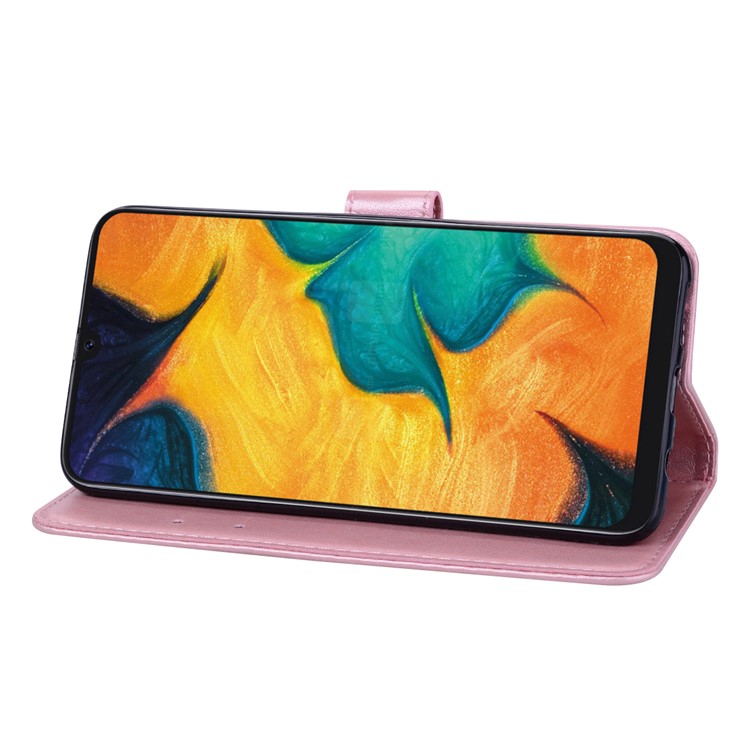 Imprinted Rose Flower Pattern Leather Wallet Case for Samsung Galaxy A30 / A20 - Pink-5