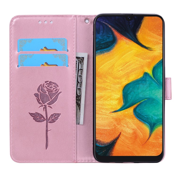 Imprinted Rose Flower Pattern Leather Wallet Case for Samsung Galaxy A30 / A20 - Pink-6