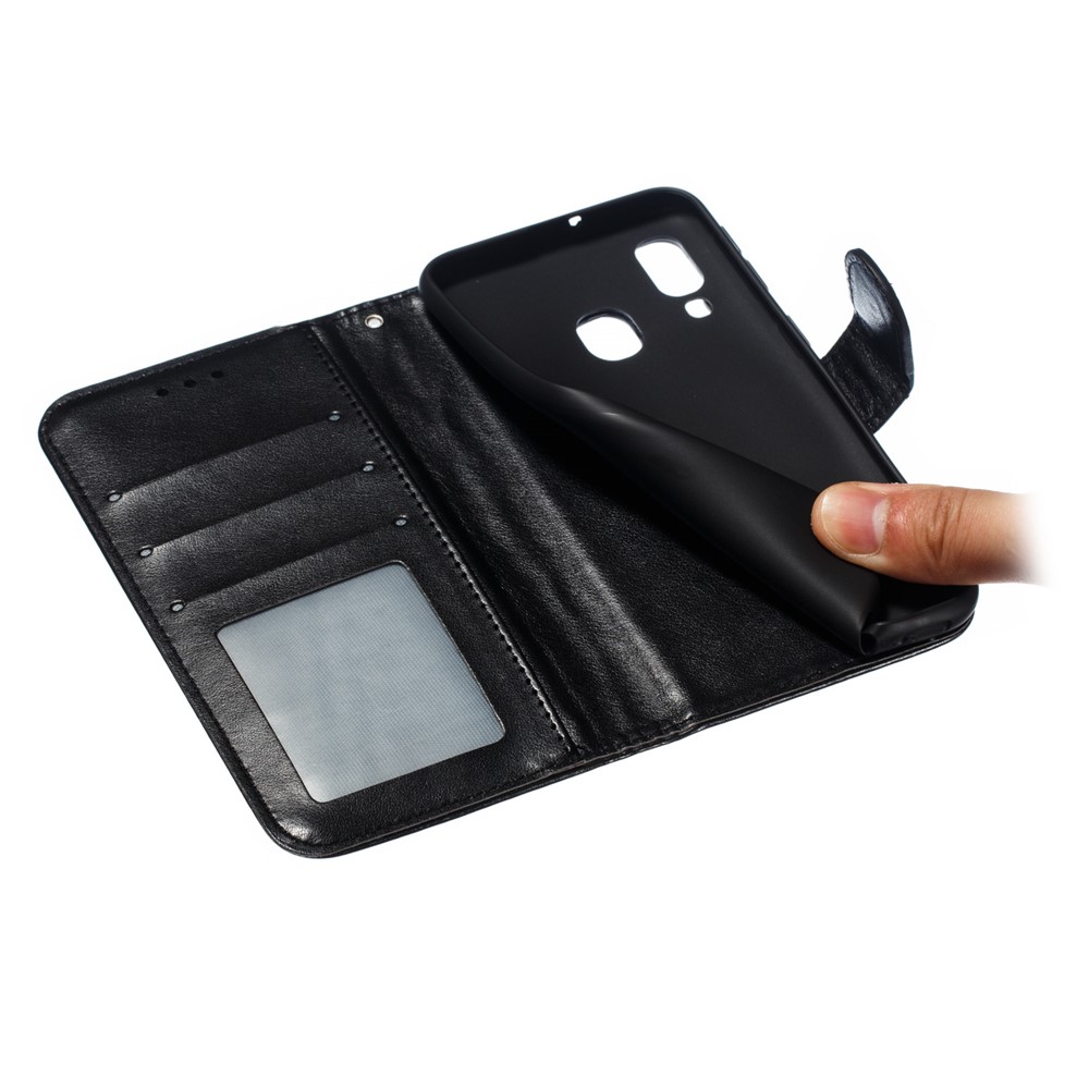 Imprint Mandala Flower Leather Wallet Case for Samsung Galaxy A40 - Black-10