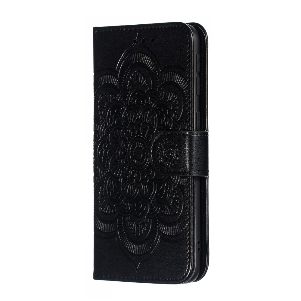 Imprint Mandala Flower Leather Wallet Case for Samsung Galaxy A40 - Black-3