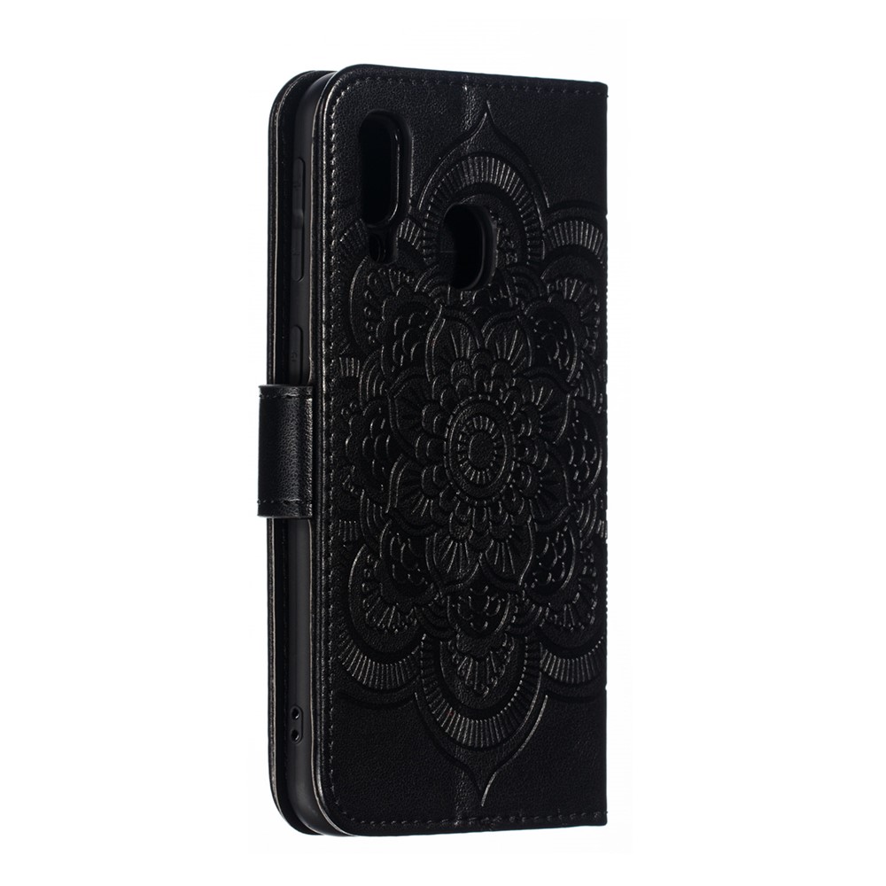Imprint Mandala Flower Leather Wallet Case for Samsung Galaxy A40 - Black-4