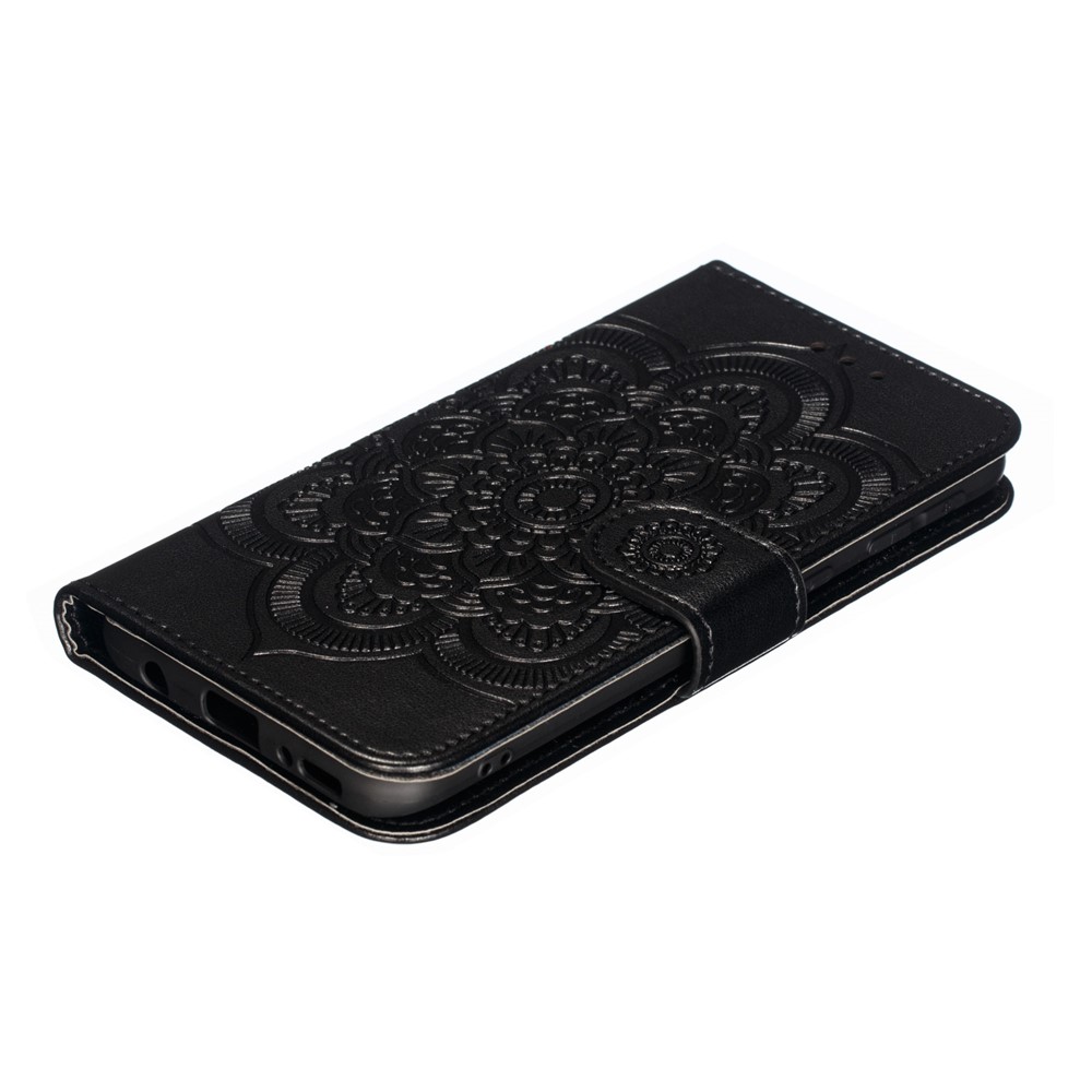 Imprint Mandala Flower Leather Wallet Case for Samsung Galaxy A40 - Black-5