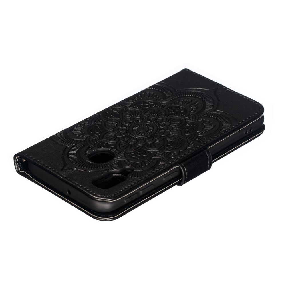 Imprint Mandala Flower Leather Wallet Case for Samsung Galaxy A40 - Black-6