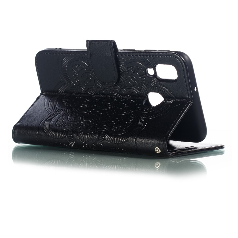 Imprint Mandala Flower Leather Wallet Case for Samsung Galaxy A40 - Black-7
