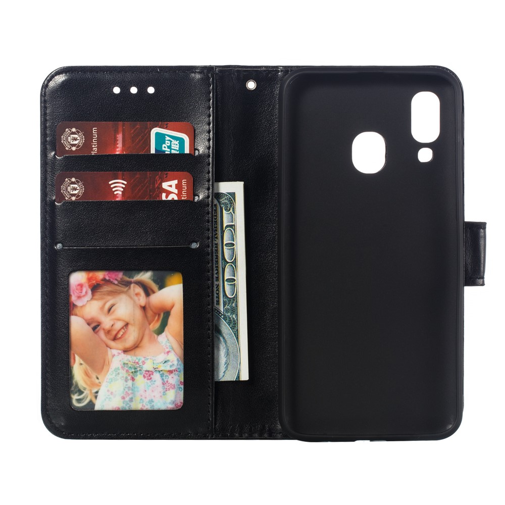 Imprint Mandala Flower Leather Wallet Case for Samsung Galaxy A40 - Black-9