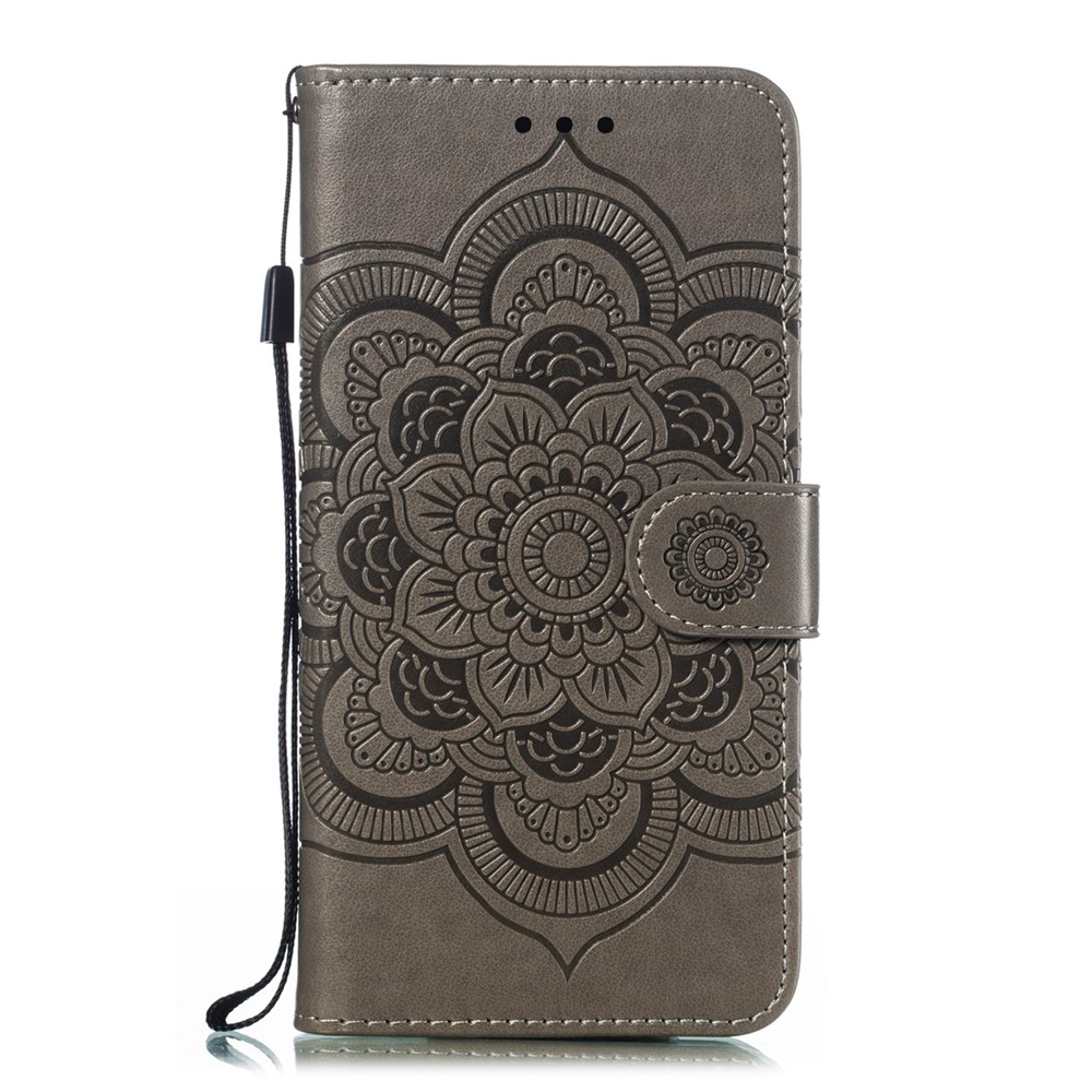 Impressão Mandala Flower Leather Cartet Case Para Samsung Galaxy A40 - Cinza-2