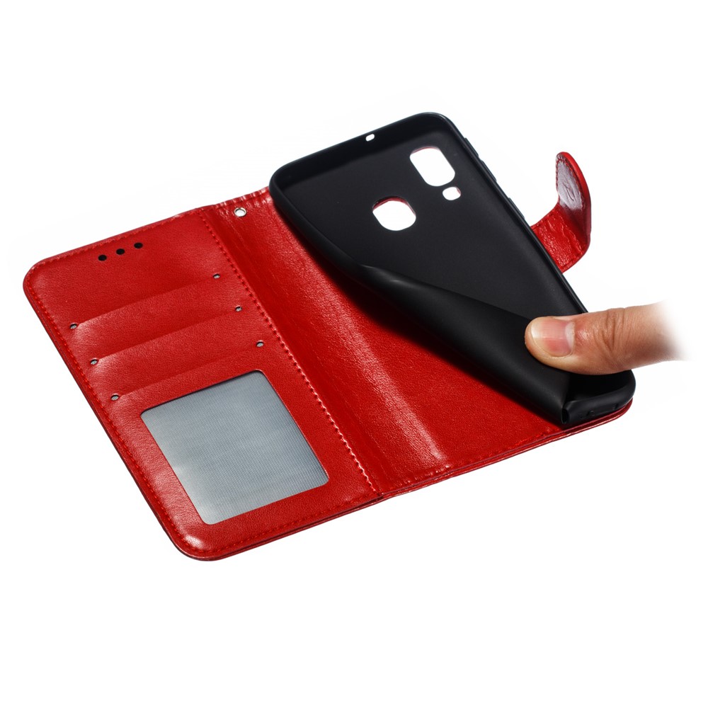 Imprint Mandala Flower Leather Wallet Case for Samsung Galaxy A40 - Red-10