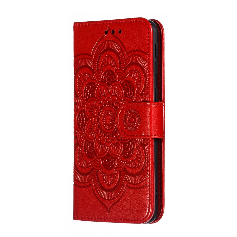Imprint Mandala Flower Leather Wallet Case for Samsung Galaxy A40 - Red-3