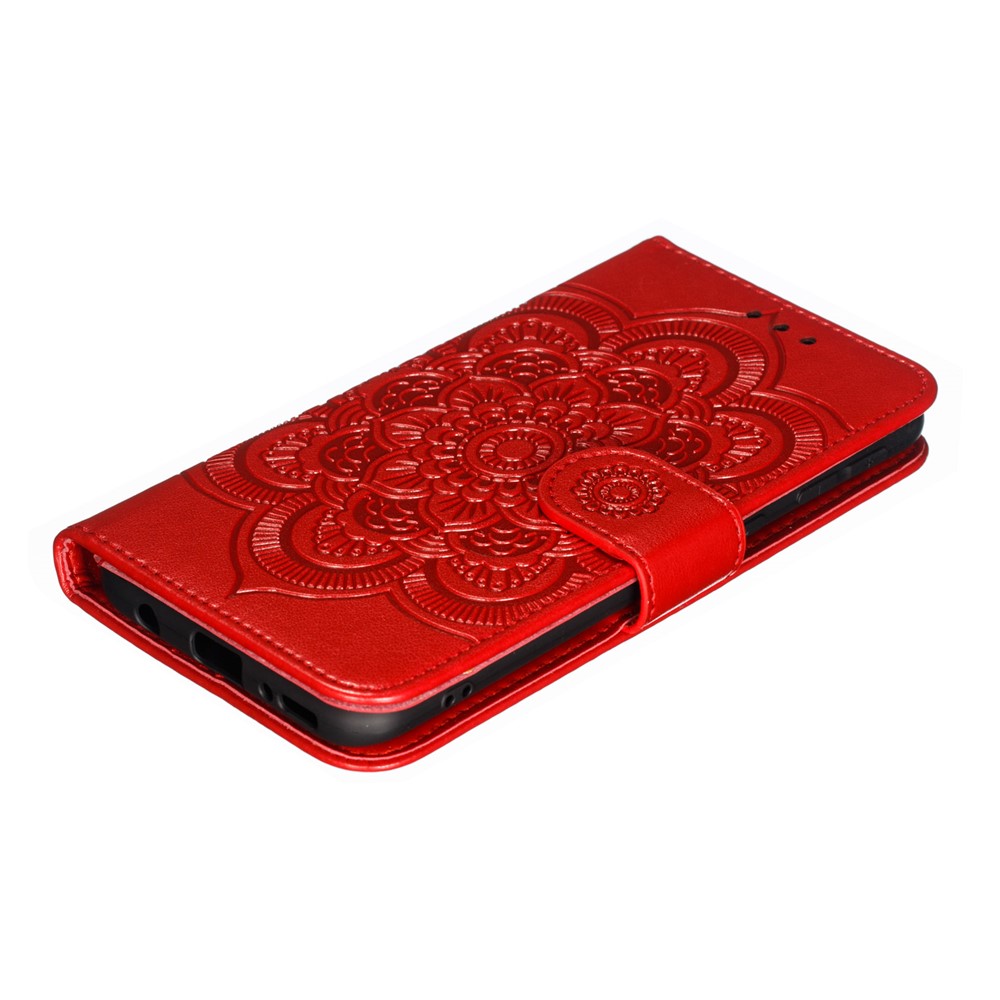 Imprint Mandala Flower Leather Wallet Case for Samsung Galaxy A40 - Red-5