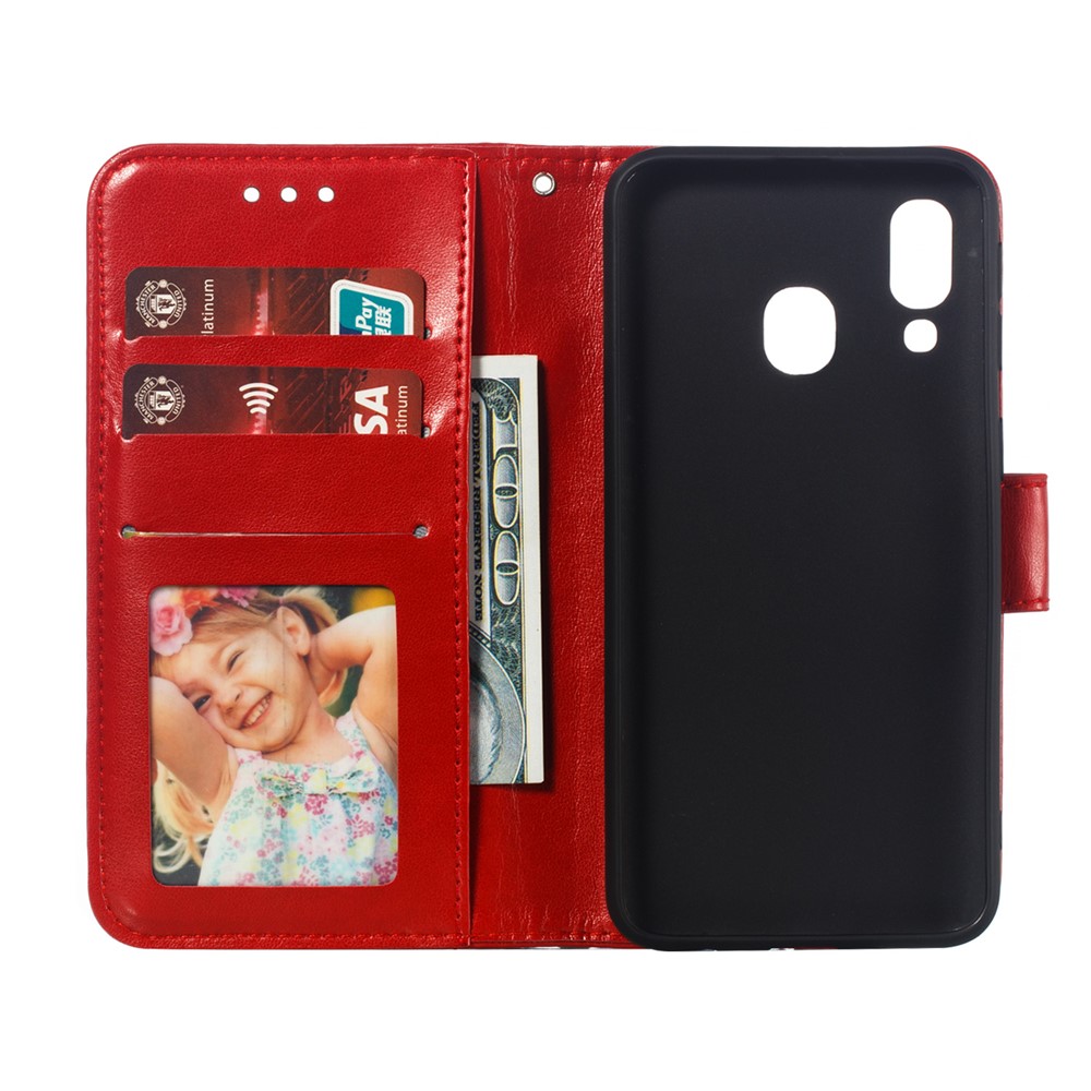 Imprint Mandala Flower Leather Wallet Case for Samsung Galaxy A40 - Red-9