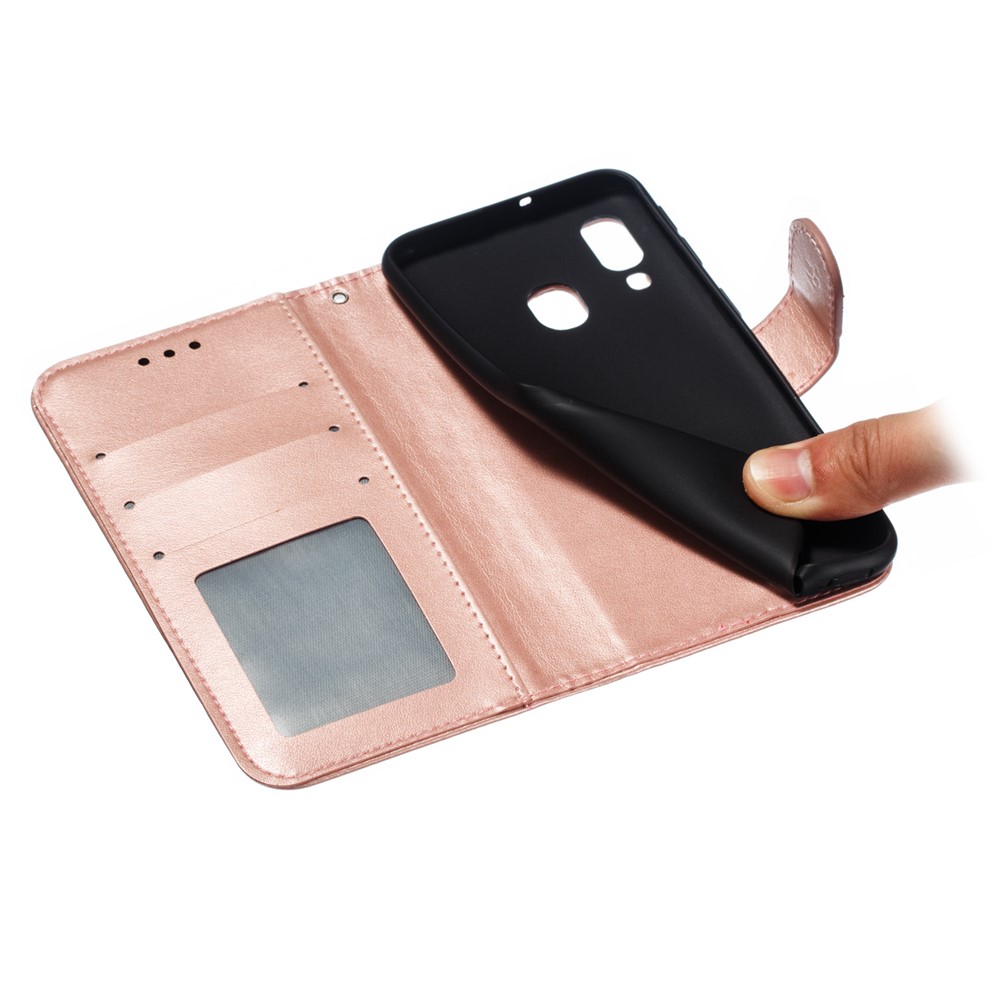 Imprint Mandala Flower Leather Wallet Case for Samsung Galaxy A40 - Rose Gold-10