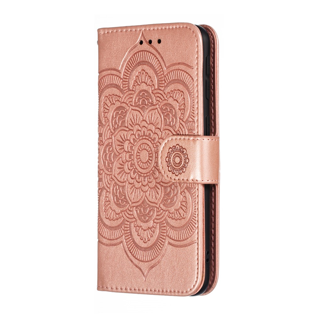 Imprint Mandala Flower Leather Wallet Case for Samsung Galaxy A40 - Rose Gold-3