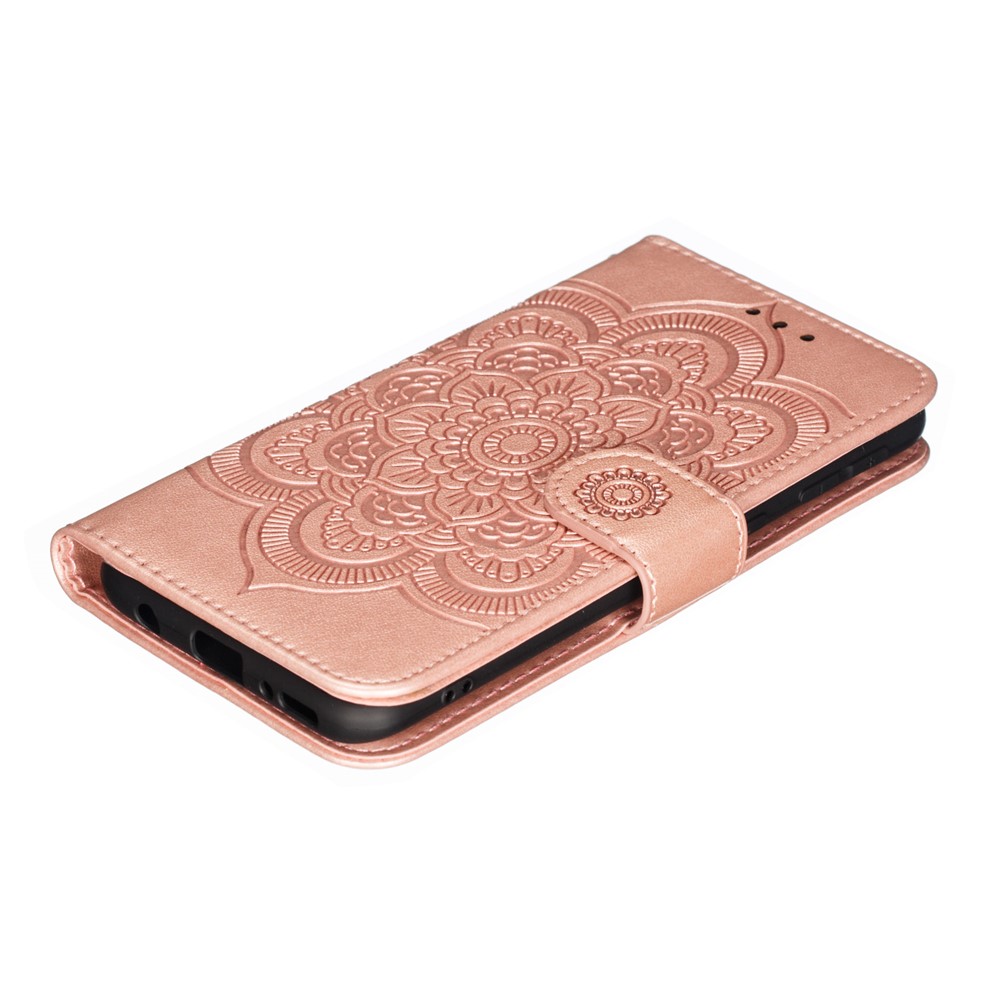 Imprint Mandala Flower Leather Wallet Case for Samsung Galaxy A40 - Rose Gold-5