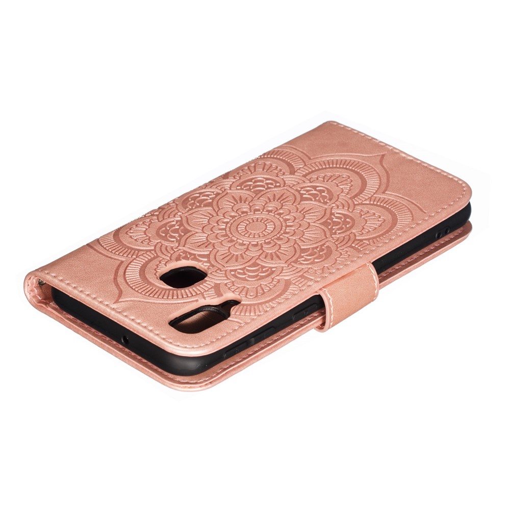 Imprint Mandala Flower Leather Wallet Case for Samsung Galaxy A40 - Rose Gold-6