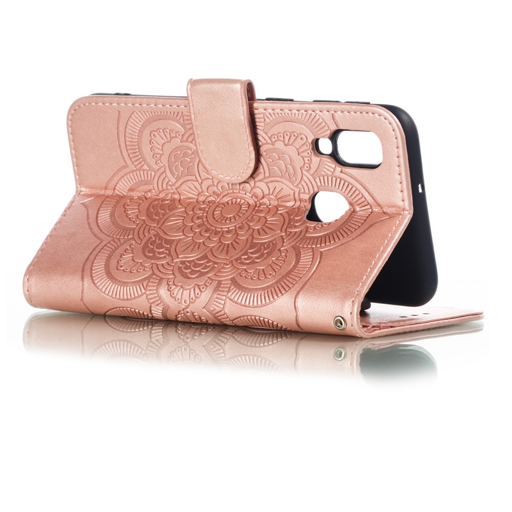 Imprint Mandala Flower Leather Wallet Case for Samsung Galaxy A40 - Rose Gold-7
