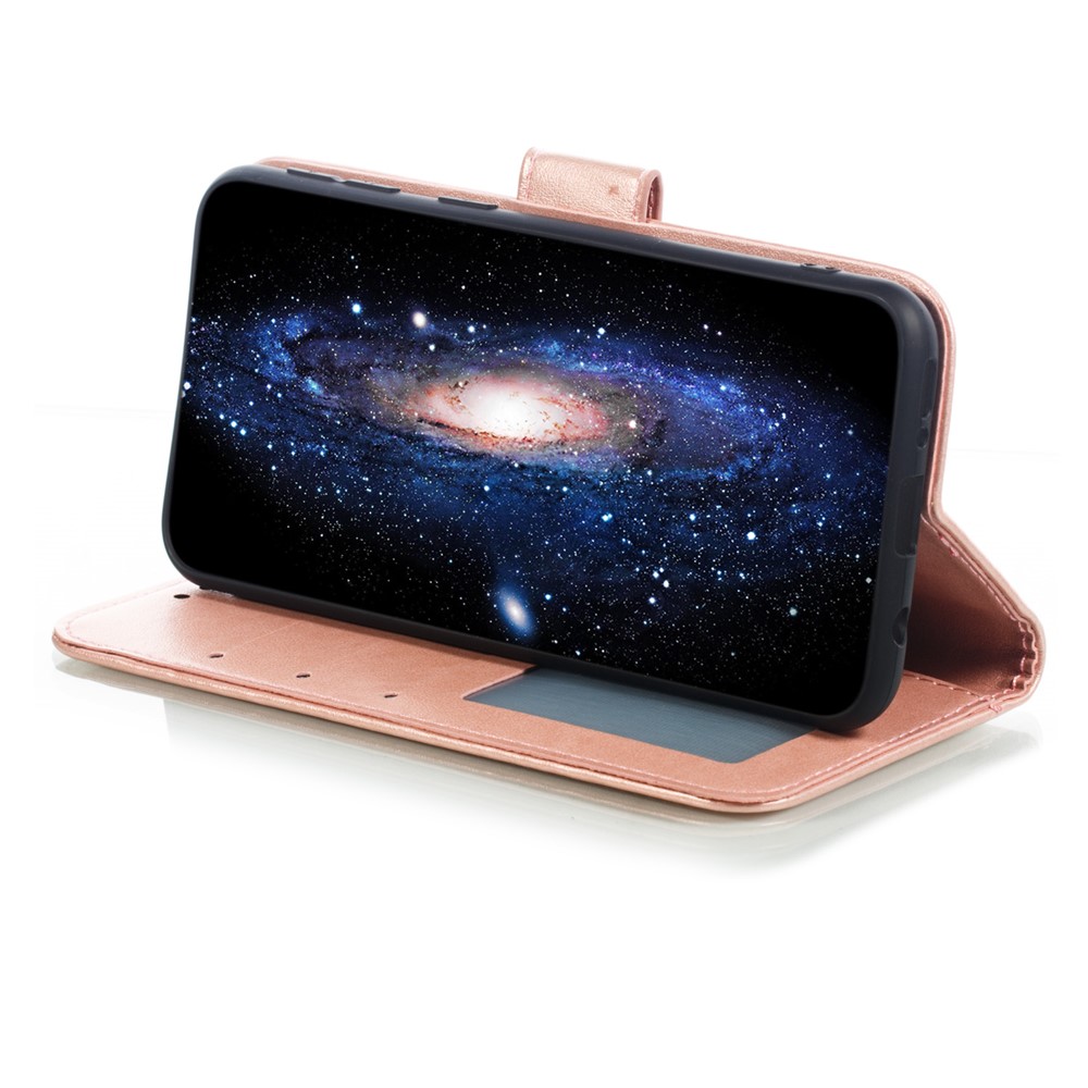 Imprint Mandala Flower Leather Wallet Case for Samsung Galaxy A40 - Rose Gold-8