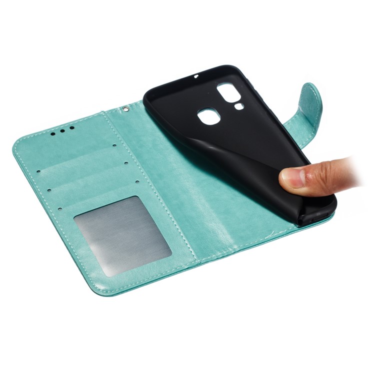 Imprimir Carteira De Couro Flor Mandala Para Samsung Galaxy A40 - Ciano-10
