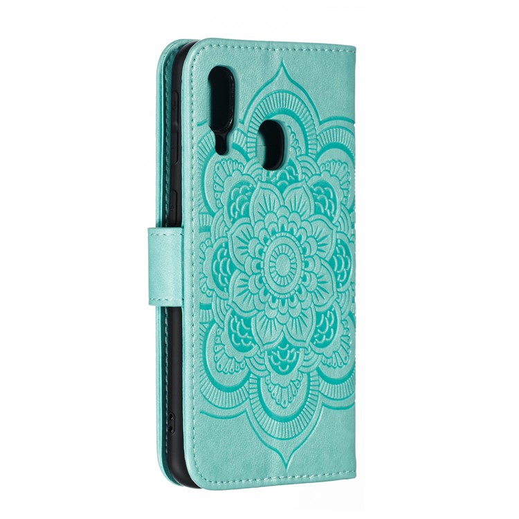 Imprimir Carteira De Couro Flor Mandala Para Samsung Galaxy A40 - Ciano-4
