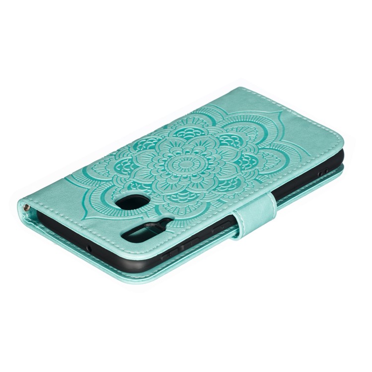 Imprimir Carteira De Couro Flor Mandala Para Samsung Galaxy A40 - Ciano-6