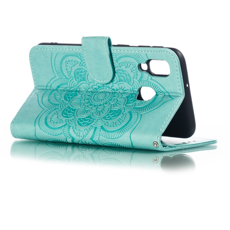 Imprimir Carteira De Couro Flor Mandala Para Samsung Galaxy A40 - Ciano-7