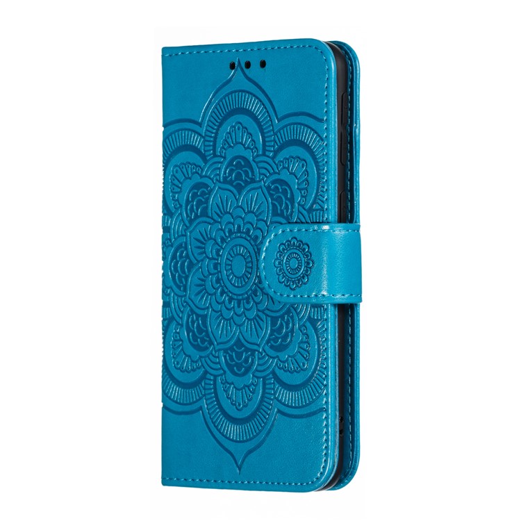 Imprint Mandala Flower Leather Wallet Case for Samsung Galaxy A40 - Blue-3