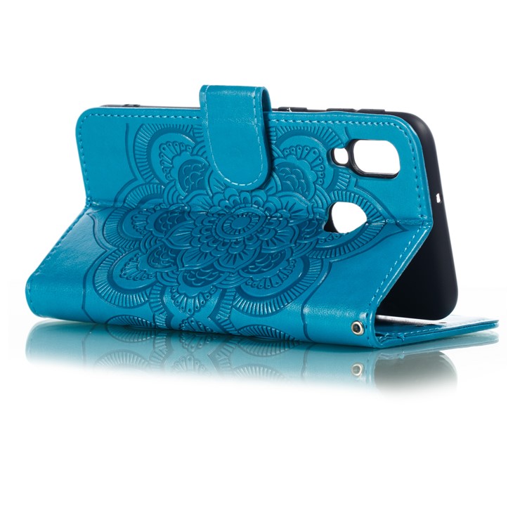 Imprint Mandala Flower Leather Wallet Case for Samsung Galaxy A40 - Blue-7