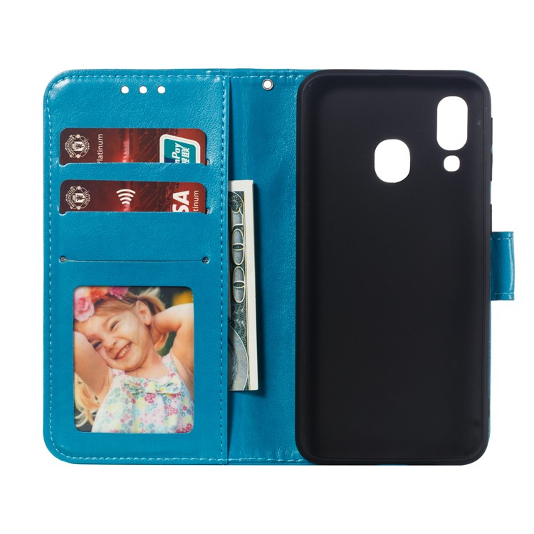 Imprint Mandala Flower Leather Wallet Case for Samsung Galaxy A40 - Blue-9