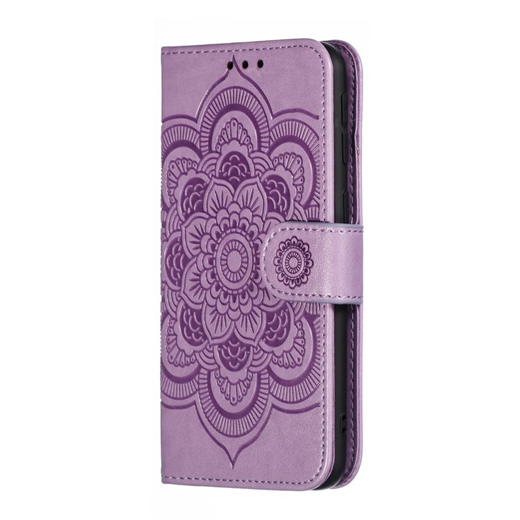 Imprint Mandala Flower Leather Wallet Case for Samsung Galaxy A40 - Purple-3