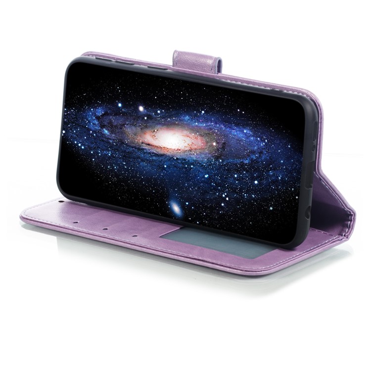 Imprint Mandala Flower Leather Wallet Case for Samsung Galaxy A40 - Purple-8