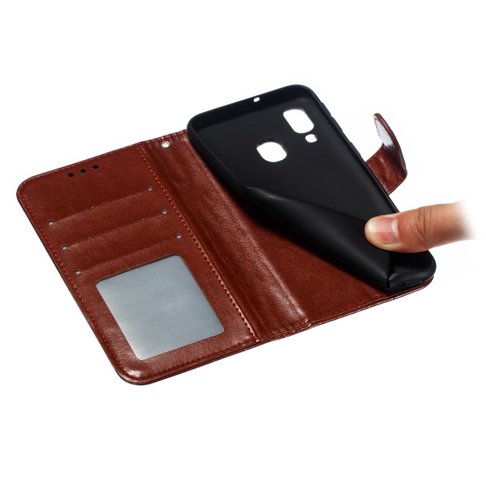 Imprint Mandala Flower Leather Wallet Case for Samsung Galaxy A40 - Brown-10